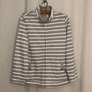 Millers 12 Heather Gray White Striped Mock Neck Full Zip Sweatshirt Jacket